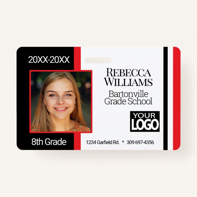 School Photo Badge - Black and Red ID Badge (Front)