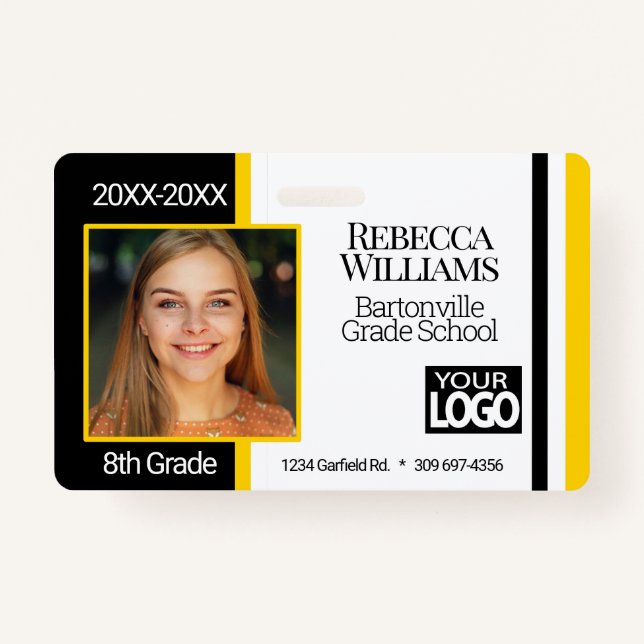 School Photo Badge - Black and Yellow ID Badge (Front)