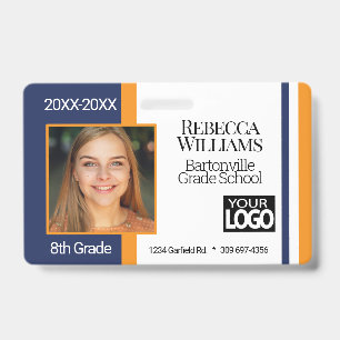 School Photo Badge - Blue and Orange ID Badge