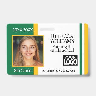 School Photo Badge - Green and Gold ID Badge