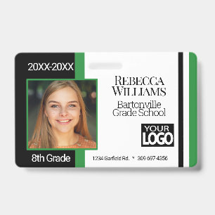 School Photo Badge - Green, Black White ID Badge