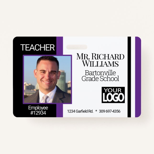 School Photo ID  - Black and Purple ID Badge (Front)