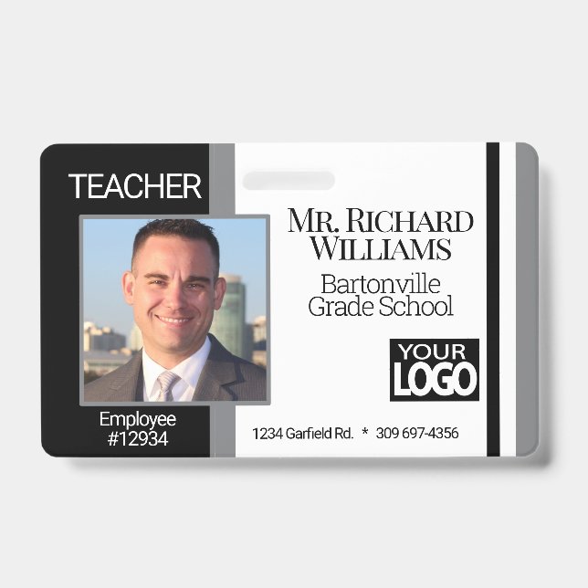 School Photo ID  - Black, White and Grey Badge (Front)
