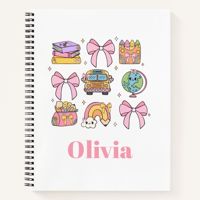 School Pink Bows Coquette School Supplies Notebook (Front)