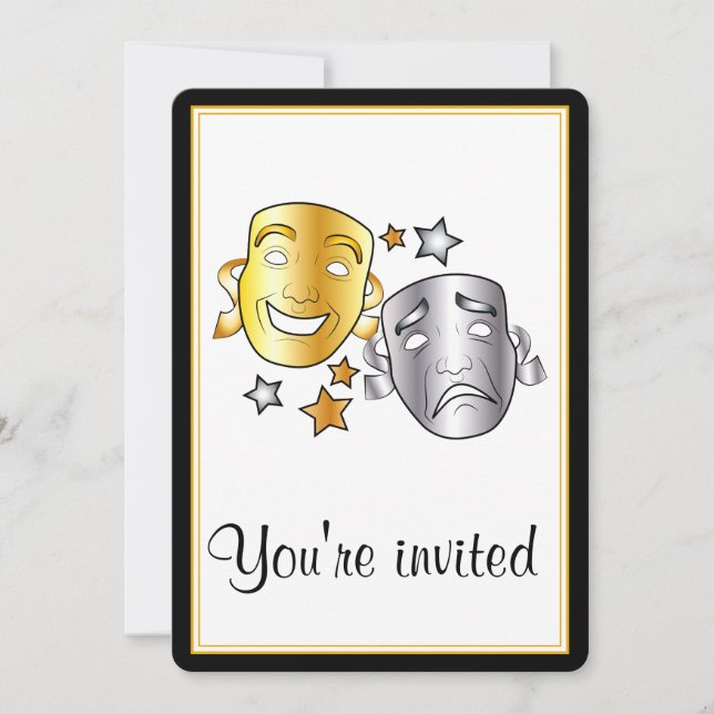 School Play Invitation with Drama Masks (Front)