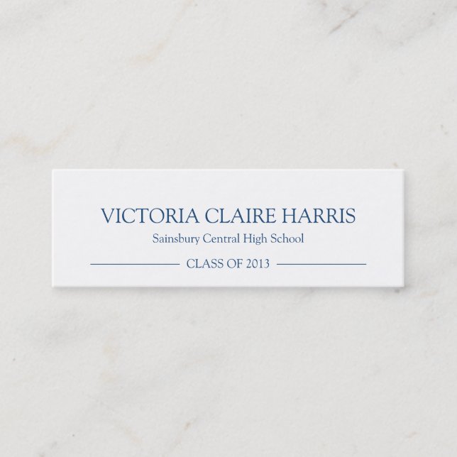 School pride graduation insert name card navy blue (Front)