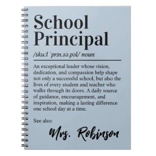 School Principal Definition Quote Blue Grey Cover Notebook