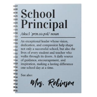 School Principal Definition Quote Blue Grey Cover Notebook