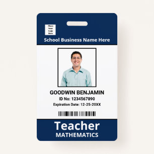 School Professional Employee Photo Bar Code Name   ID Badge