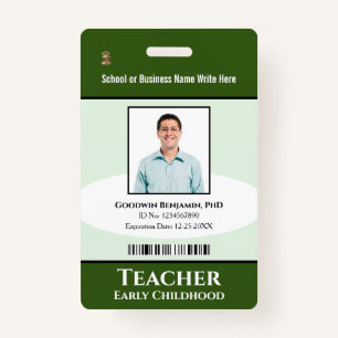 School Professional Employee Photo Bar Code Name ID Badge