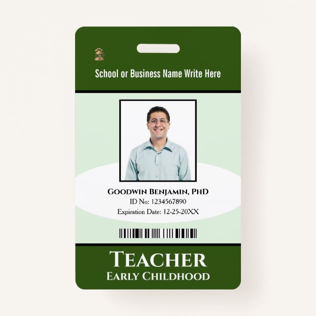 School Professional Employee Photo Bar Code Name ID Badge (Front)