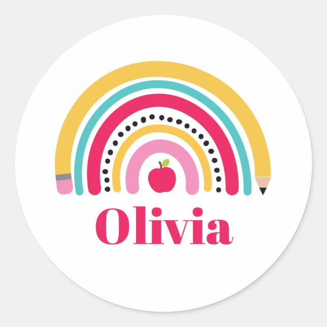 School Rainbow Personalised Name Label (Front)