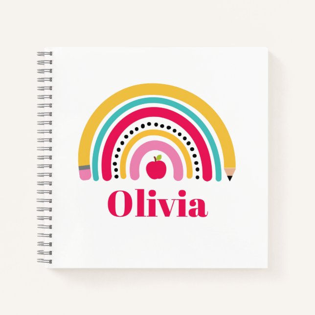 School Rainbow Personalised Name Notebook (Front)