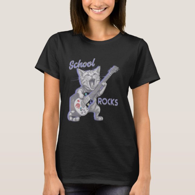 School Rocks Cat Guitar Back to School Teens Kids  T-Shirt (Front)