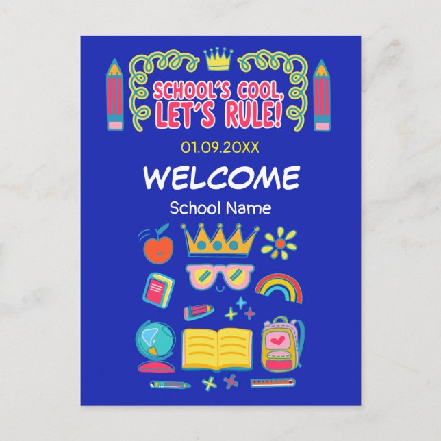 "School’s cool let’s rule" motivation quotes  Holiday Postcard (Front)