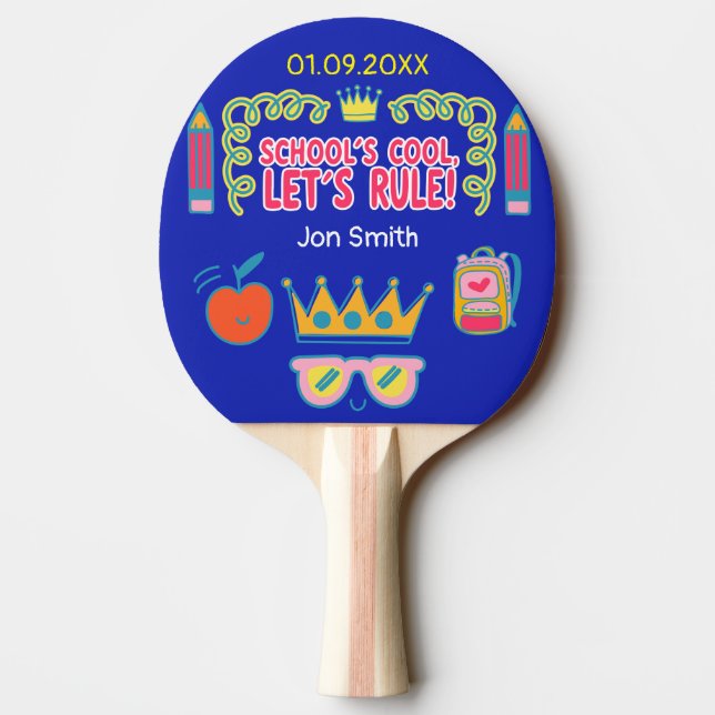 "School’s cool let’s rule" Personalised gift Ping Pong Paddle (Back)