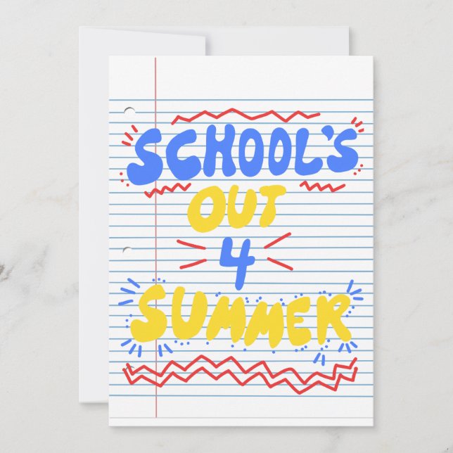 School’s Out Loose Leaf Paper Invitation (Front)