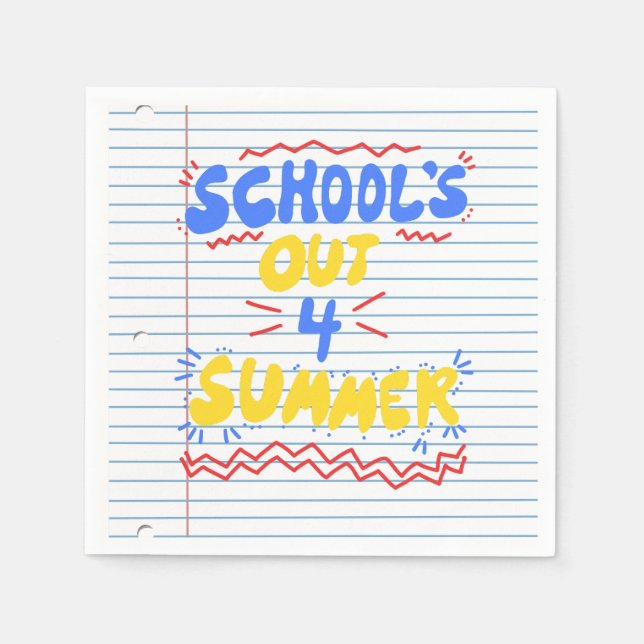 School’s Out Loose Leaf Paper Invitation Napkin (Front)