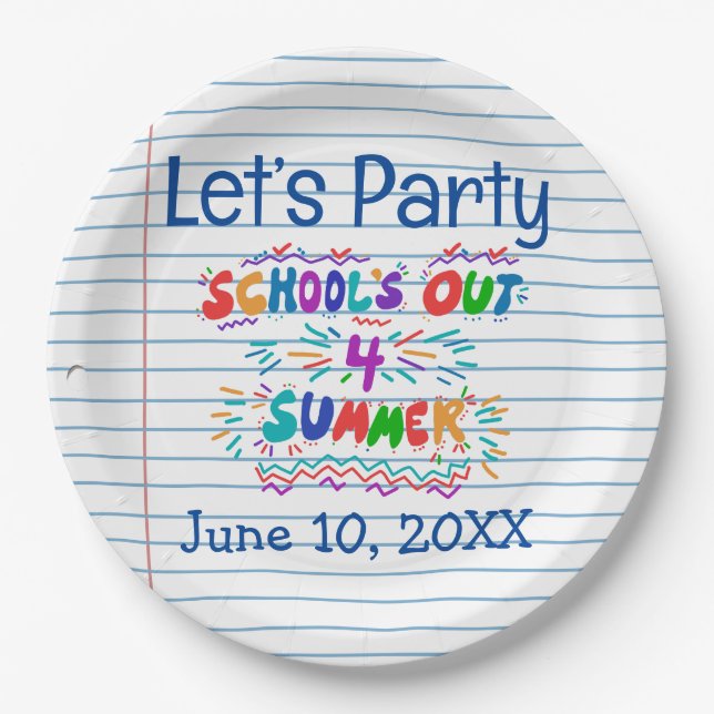 School’s Out Loose Leaf Paper Paper Plate (Front)