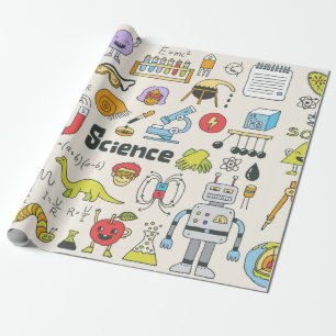 School science doodle set 1. Hand drawn vintage il Wrapping Paper