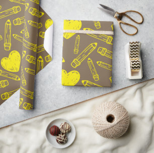 School Seamless Wrapping Paper: Heart and Pencil Paper