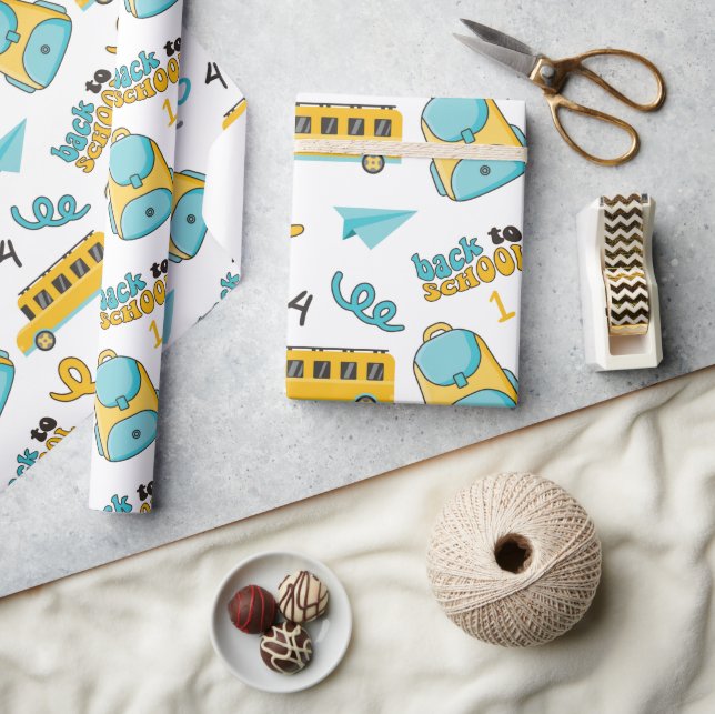 School Seamless Wrapping Paper: Numbers, Bag, Bus Wrapping Paper (Crafts)