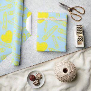 School Seamless Wrapping Paper with Heart Pencil