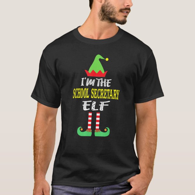 School Secretary Elf Matching Family Group Christm T-Shirt (Front)