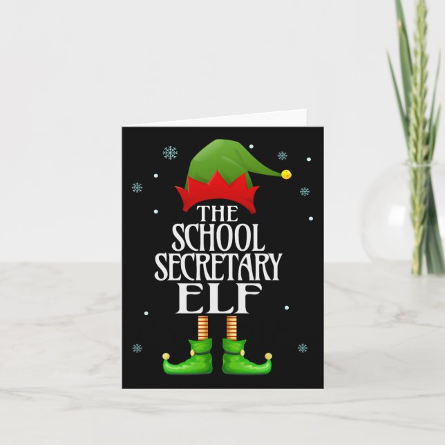 School Secretary Elf Xmas Funny Family Matching Ch Card (Front)