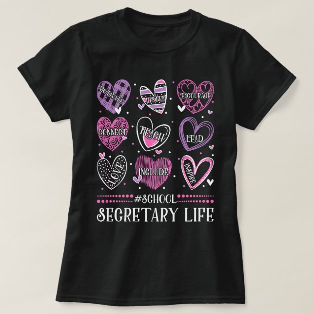 School Secretary Hearts Valentine Valentines Day T-Shirt (Design Front)