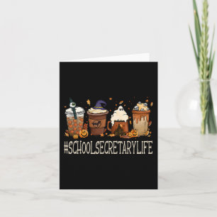 School Secretary Horror Fall Coffee Halloween Pump Card