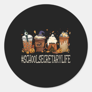 School Secretary Horror Fall Coffee Halloween Pump Classic Round Sticker
