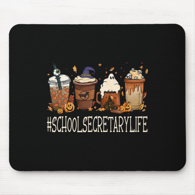 School Secretary Horror Fall Coffee Halloween Pump Mouse Mat (Front)