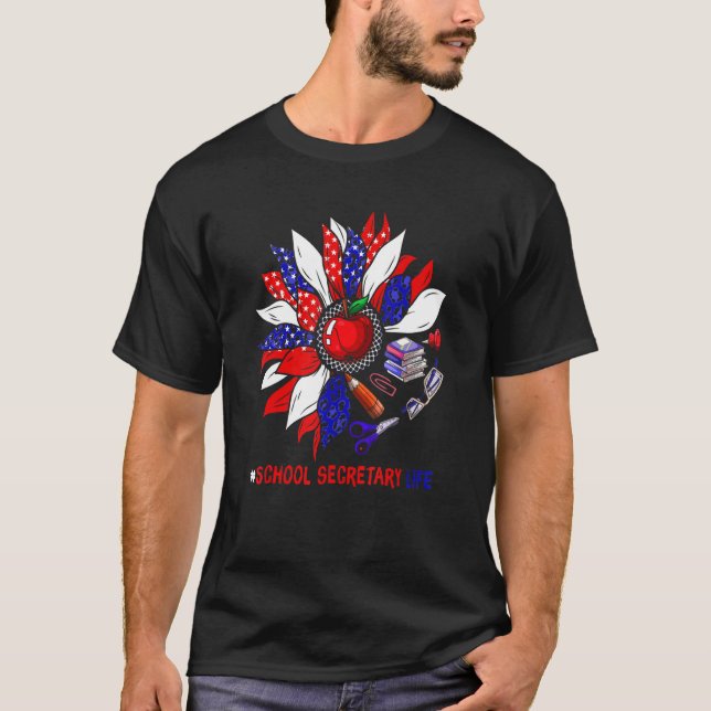 School Secretary Life Leopard Sunflower American F T-Shirt (Front)