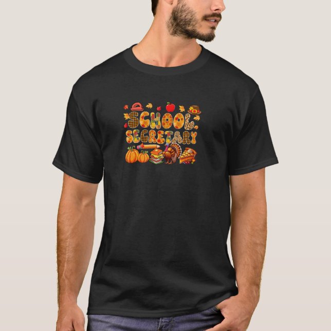 School Secretary Thanksgiving Turkey Leopard Fall  T-Shirt (Front)