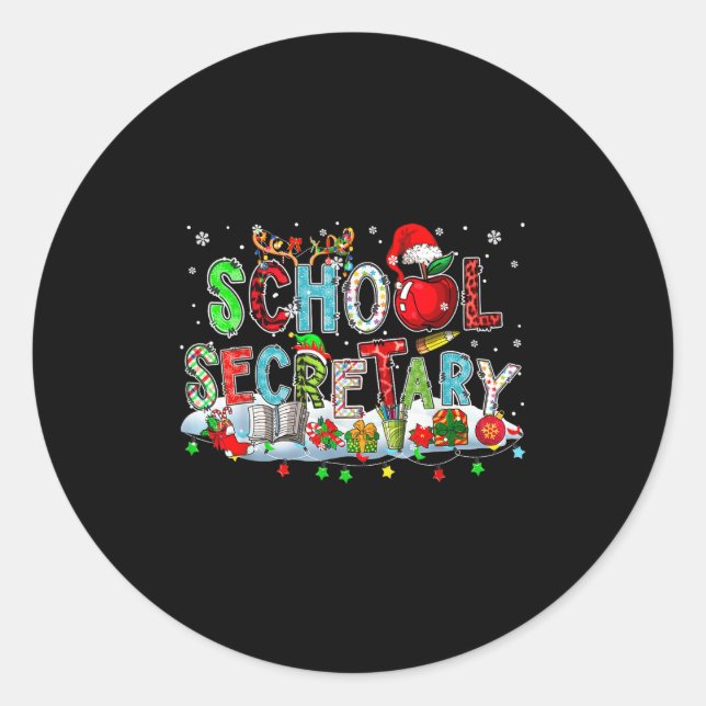 School Secretary Xmas Leopard Plaid Santa Reindeer Classic Round Sticker (Front)