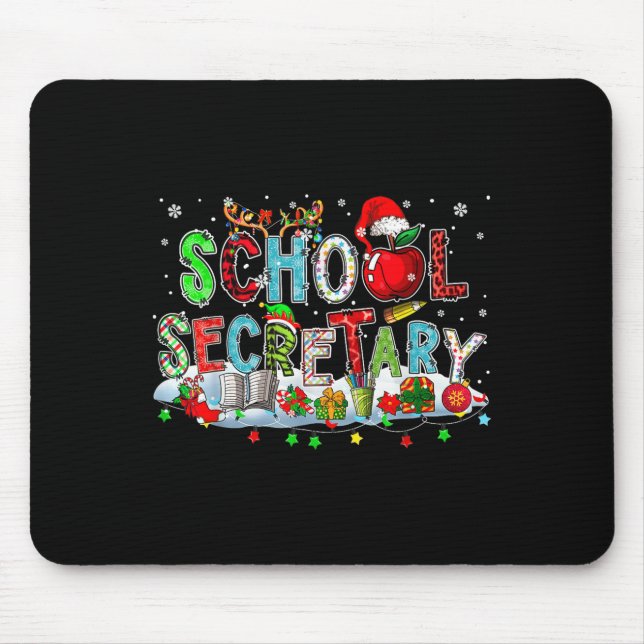 School Secretary Xmas Leopard Plaid Santa Reindeer Mouse Mat (Front)