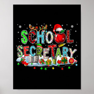School Secretary Xmas Leopard Plaid Santa Reindeer Poster