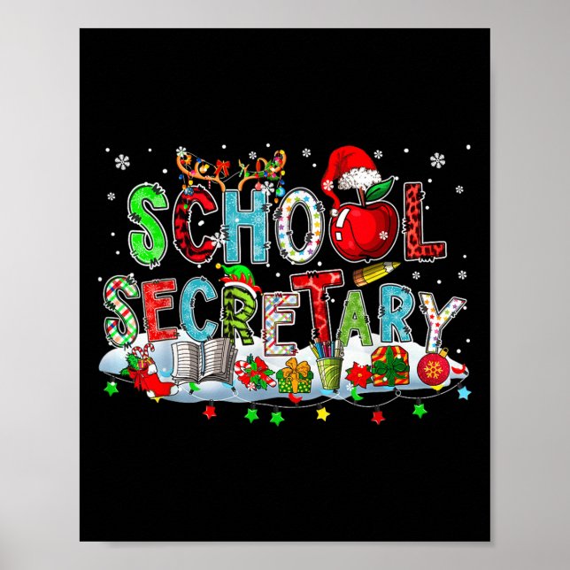 School Secretary Xmas Leopard Plaid Santa Reindeer Poster (Front)