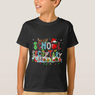 School Secretary Xmas Leopard Plaid Santa Reindeer T-Shirt