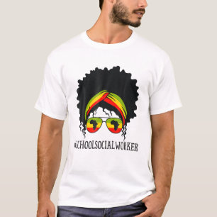 School Social Worker African Women Messy Bun Black T-Shirt