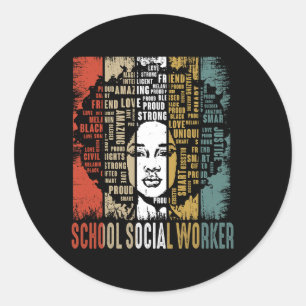 School Social Worker Afro African Women Black Hist Classic Round Sticker