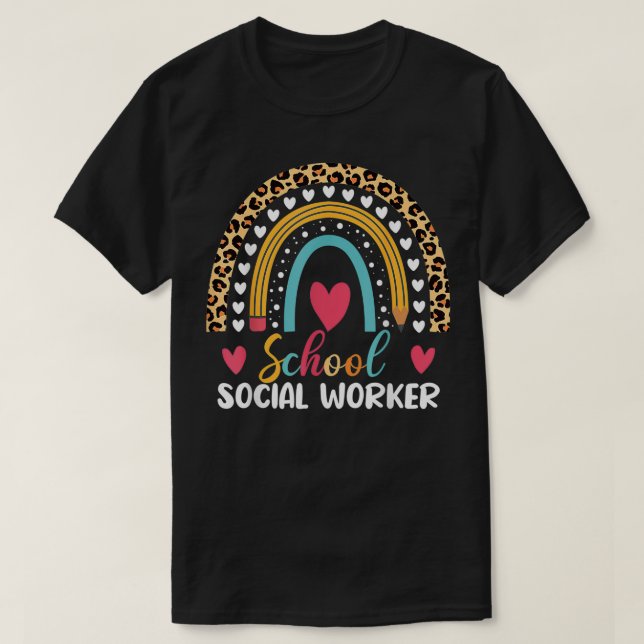 School Social Worker Boho Rainbow Leopard Pattern  T-Shirt (Design Front)