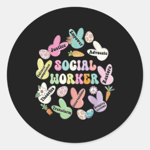 School Social Worker Bunny Funny Easter Hoppy Soci Classic Round Sticker