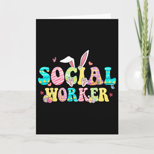 School Social Worker Happy Easter Bunny Eggs Rabbi Card (Front)