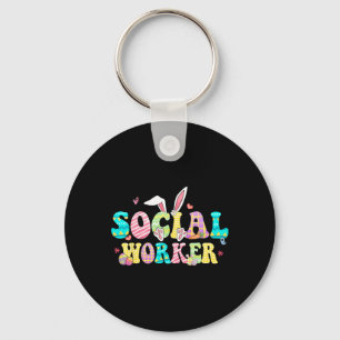 School Social Worker Happy Easter Bunny Eggs Rabbi Key Ring