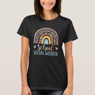 School Social Worker Rainbow Leopard Print T-Shirt