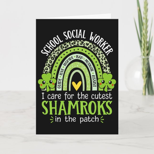 School Social Worker Shamrocks St Patricks Day Soc Card (Front)