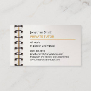 School Spiral Notebook Private Tutor Business Card