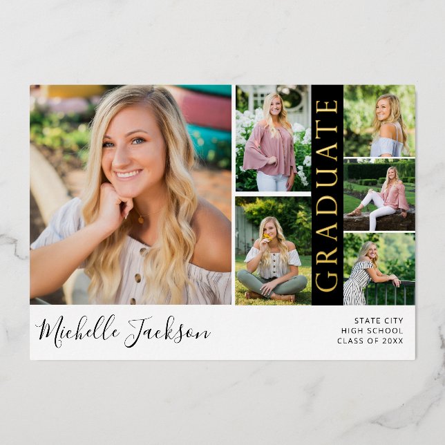 School Spirit 6 Photo Graduation Black Announce (Front)